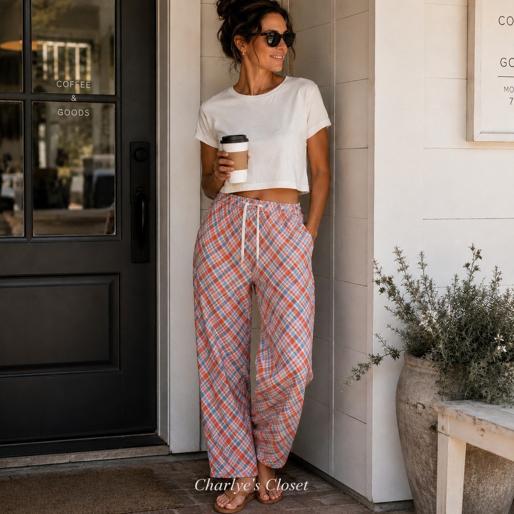 Soft‎ Surroundings Lounge Pants L Vibrant Plaid Lightweight Errand Travel
